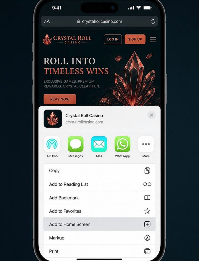 Crystal Roll ueber die Safari-Funktion Zum Home-Bildschirm auf dem iPhone hinzufuegen